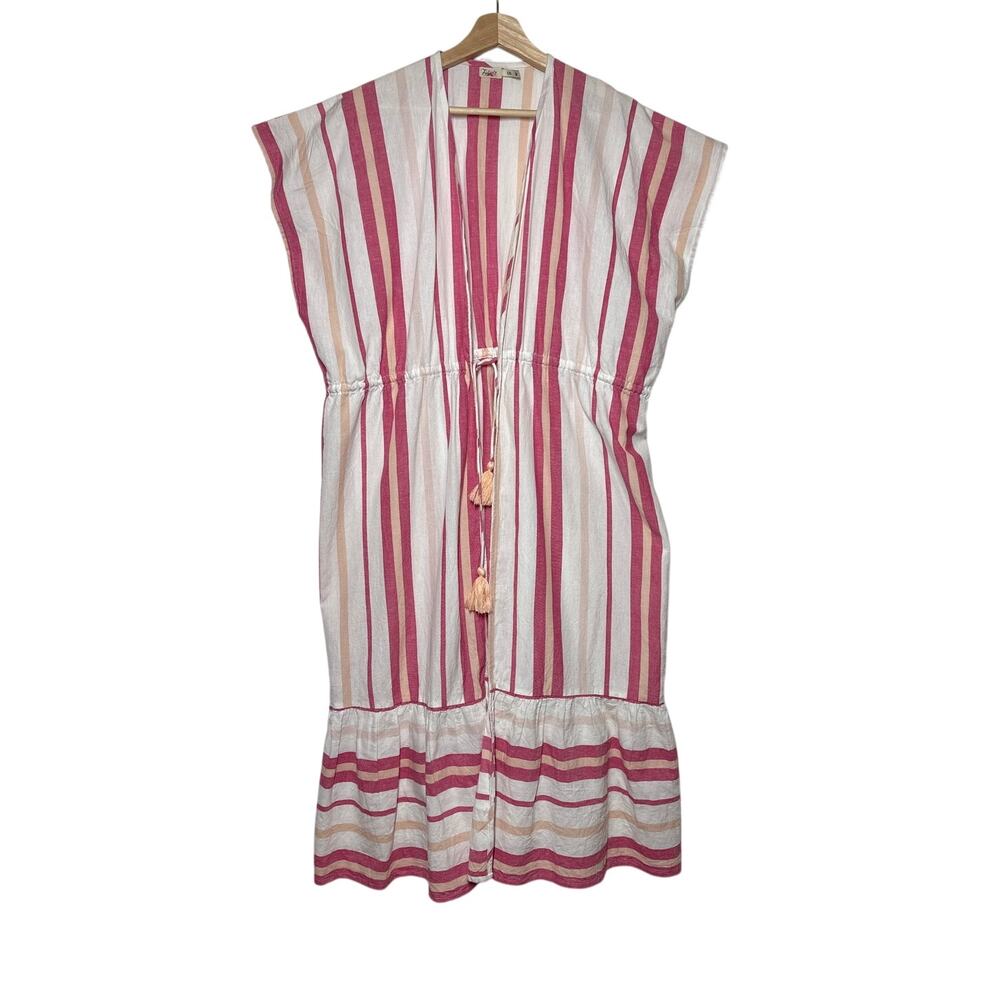 Faherty Longline Duster Striped Cotton Linen One Size Boho Beach Lightweight